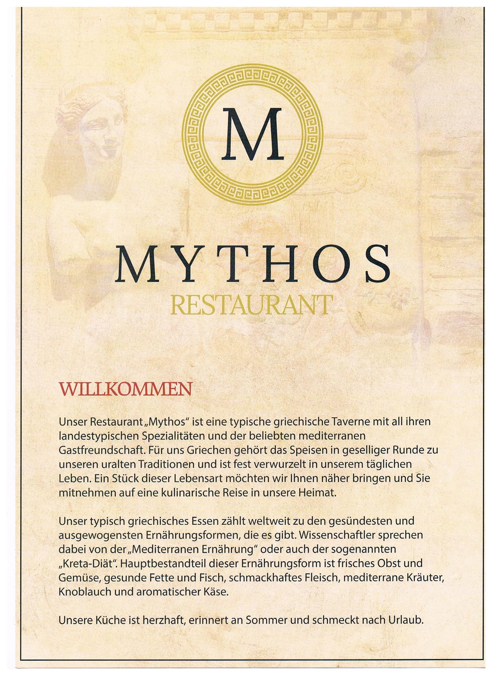 Restaurant Mythos - Speisekarte